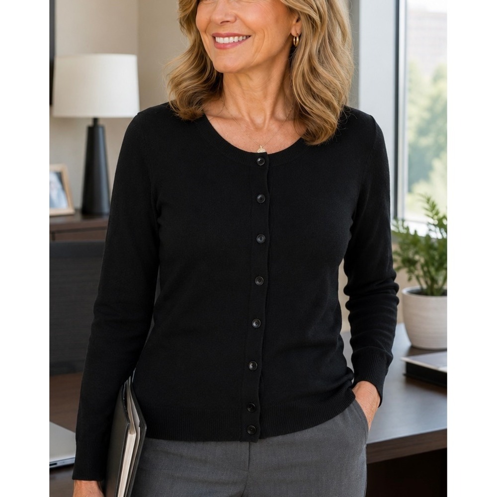 Talbots Black Pima Cotton Cardigan Sweater Size S Petite Button Front Officecore